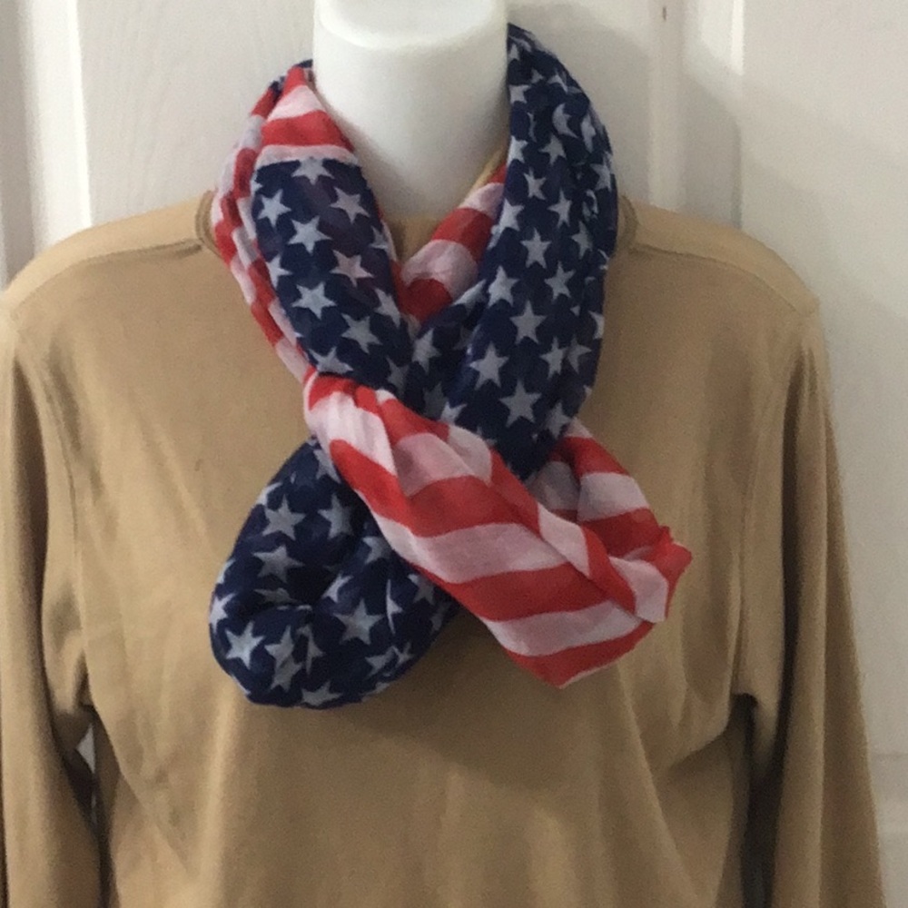 Stars & Stripes Flag Motif Versatile Infinity Scarf Great For 250th USA Birthday